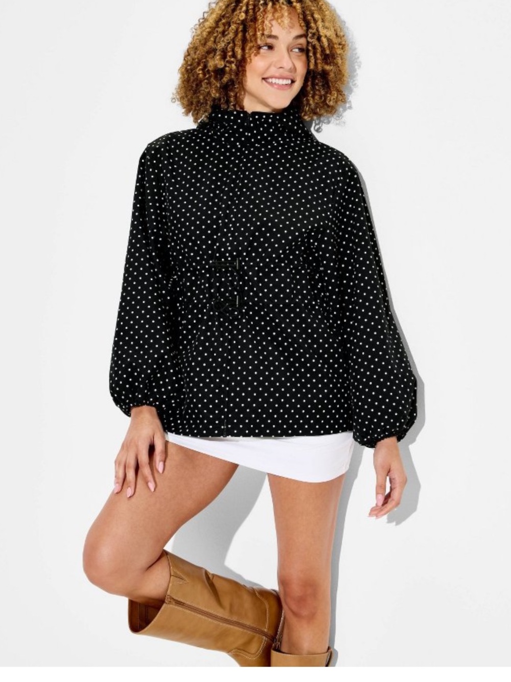 Women's Cinch Waist Raincoat - Wild Fable Black Polka Dots